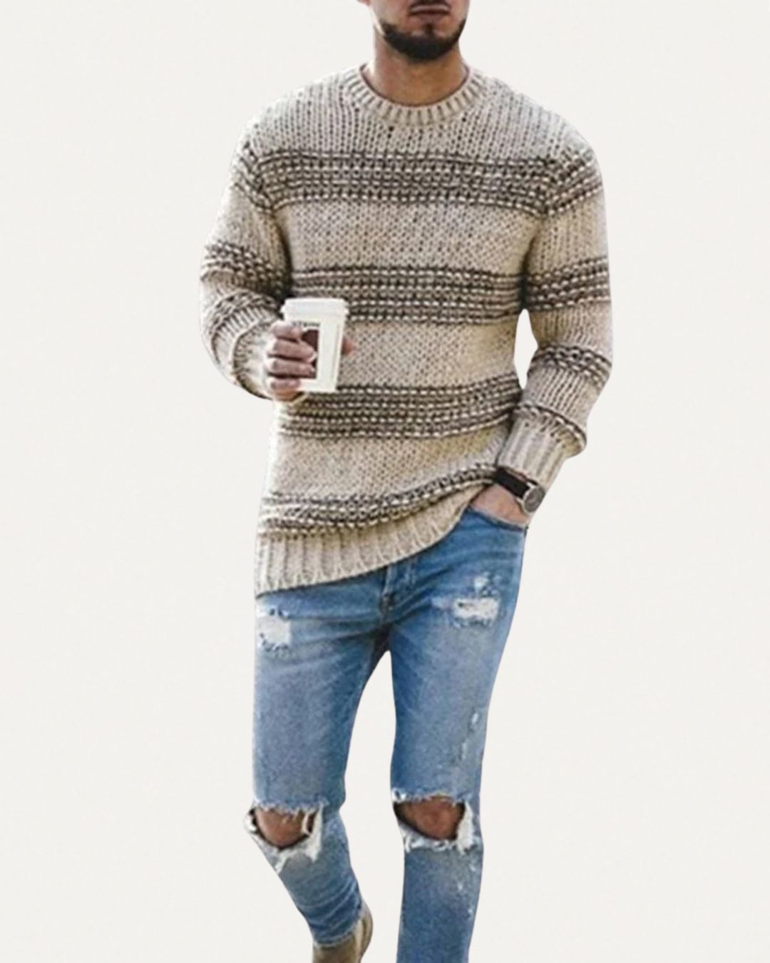 Men’s Chunky Norwegian Knit Sweater – Warm Autumn Pullover with Traditional Design, Regular Fit