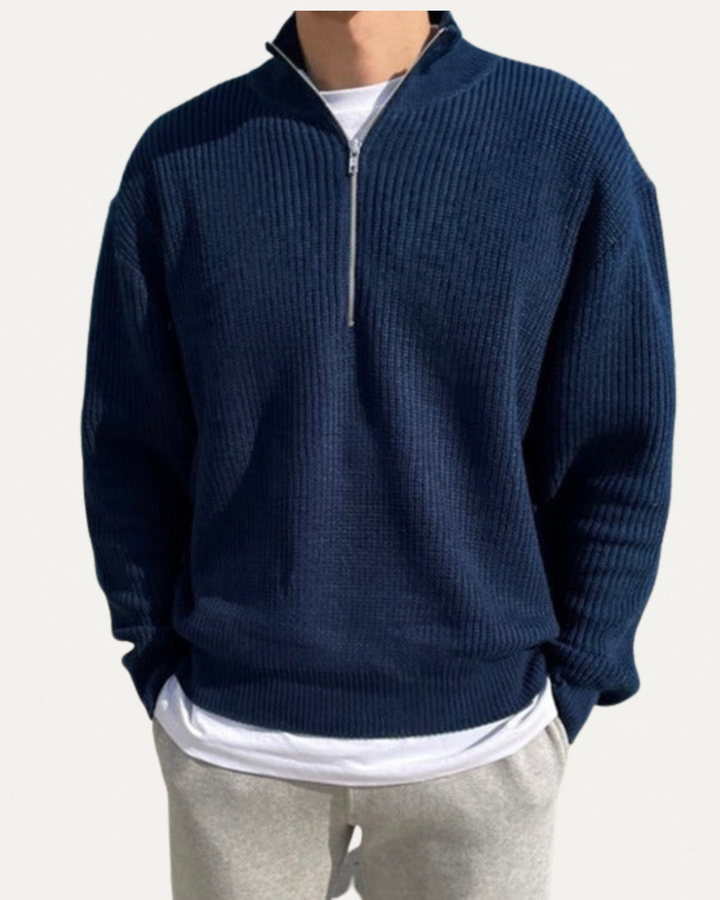 Men’s Nordic Half-Zip Sweater – Soft Beige Knit Pullover for Autumn and Winter