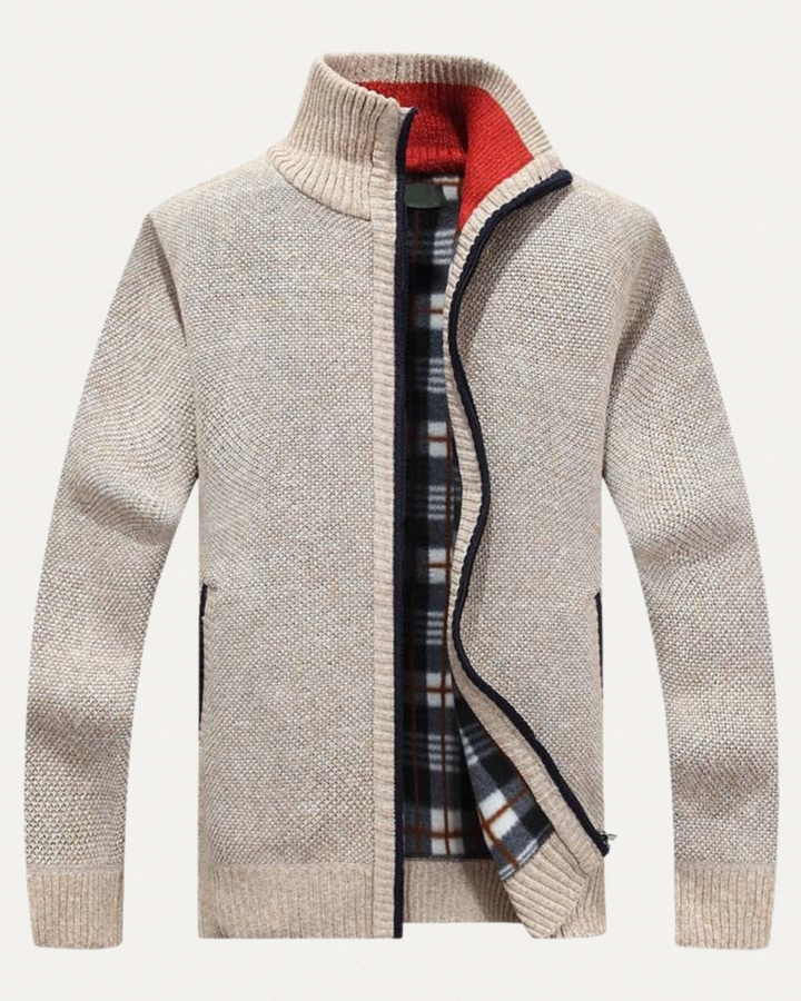 Men's Knitted Winter Coat with Sherpa Lining – Warm Beige Jacket for Cold Weather Comfort