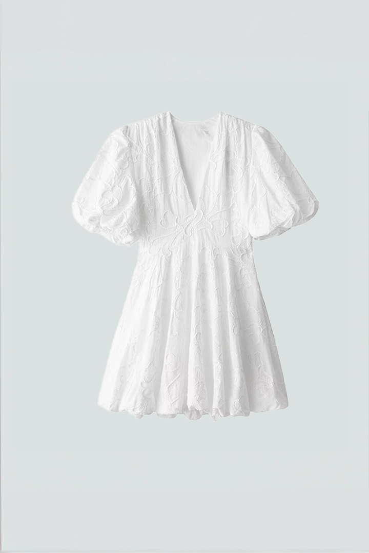 Weißes Broderie Puffärmel-Kleid