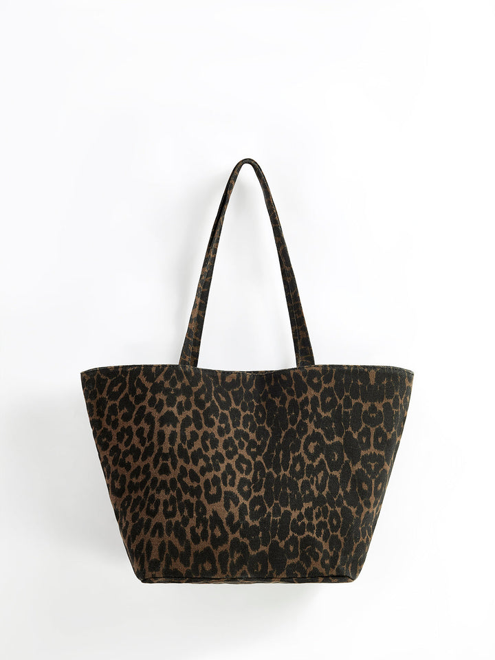 Leopard Print Shoulder Bag – Spacious Cotton Linen Tote with Adjustable Straps 0