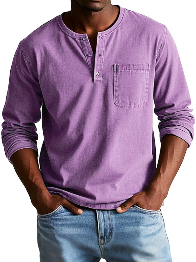 Long Sleeve Vintage Men's Shirt – High-Quality Eco-Friendly Cotton, Relaxed Fit with Henley Collar 4