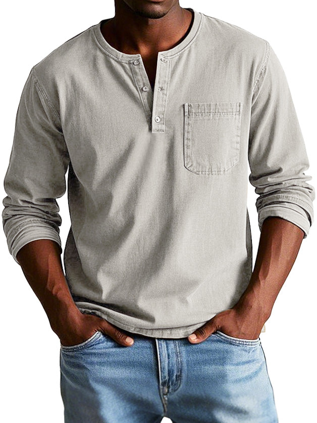 Long Sleeve Vintage Men's Shirt – High-Quality Eco-Friendly Cotton, Relaxed Fit with Henley Collar 5