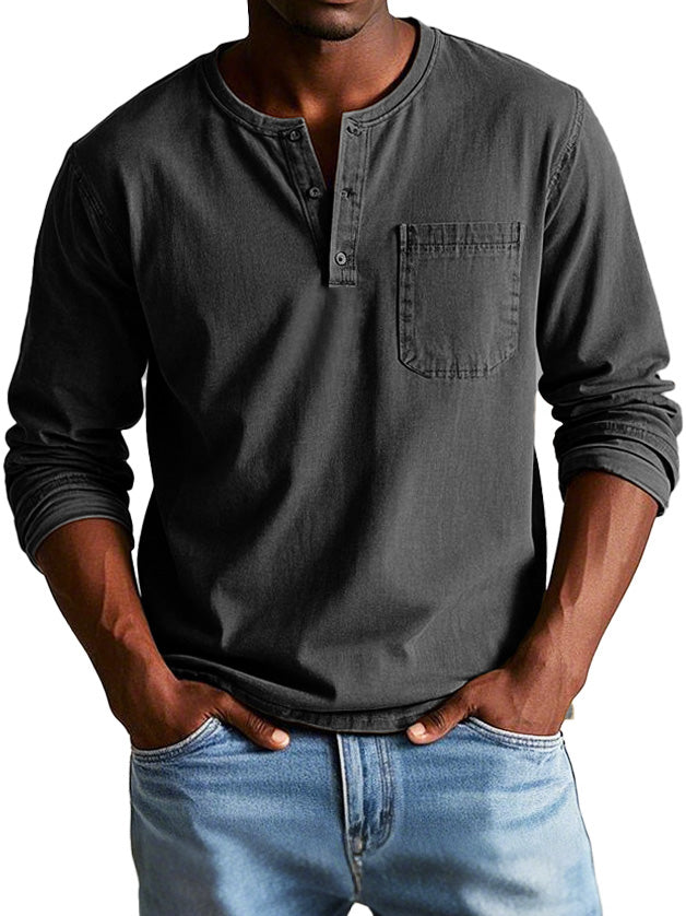 Long Sleeve Vintage Men's Shirt – High-Quality Eco-Friendly Cotton, Relaxed Fit with Henley Collar 6
