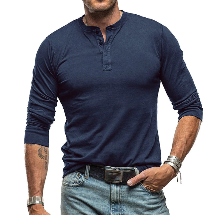 Men's Long Sleeve Vintage-Inspired Shirt – Soft Cotton, Athletic Fit, Available in Blue, Olive, Black, and White 0
