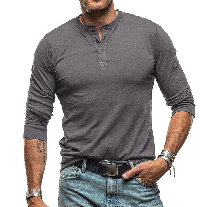 Men's Long Sleeve Vintage-Inspired Shirt – Soft Cotton, Athletic Fit, Available in Blue, Olive, Black, and White 3