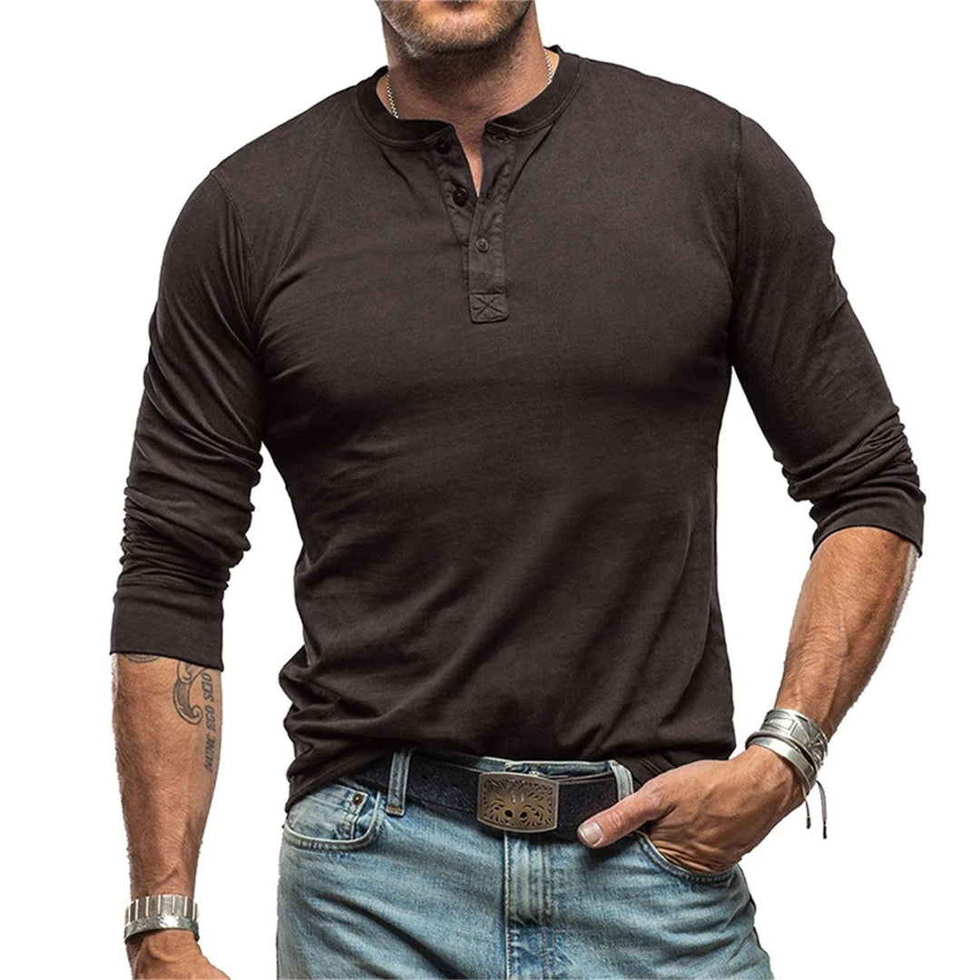 Men's Long Sleeve Vintage-Inspired Shirt – Soft Cotton, Athletic Fit, Available in Blue, Olive, Black, and White 5