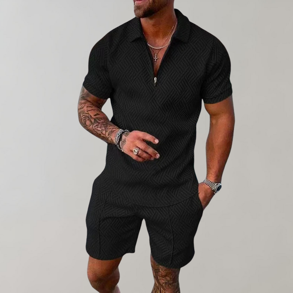 Men's Summer Set Black Size M Polyester Polo Shirt and Shorts 0