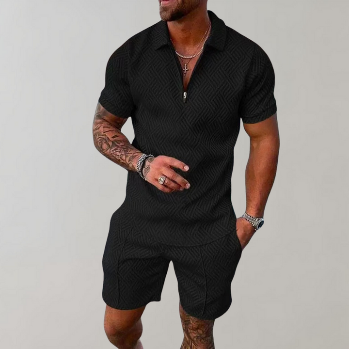 Men's Summer Set Black Size M Polyester Polo Shirt and Shorts 0