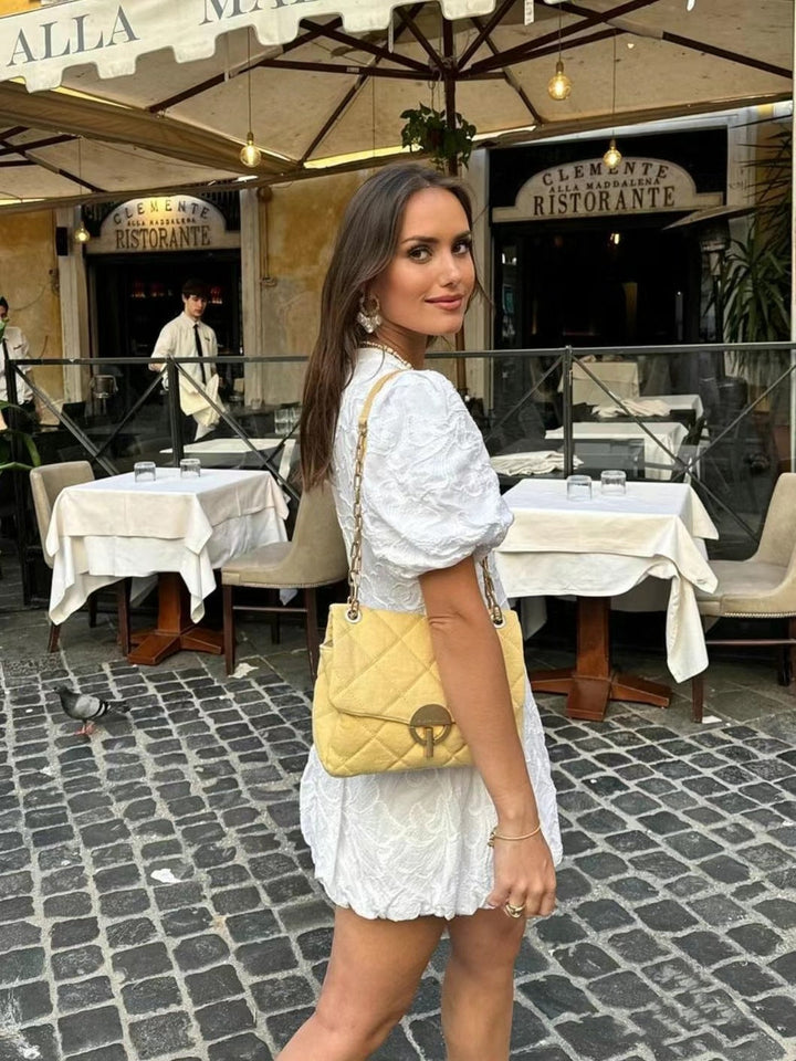 Weißes Broderie Puffärmel-Kleid