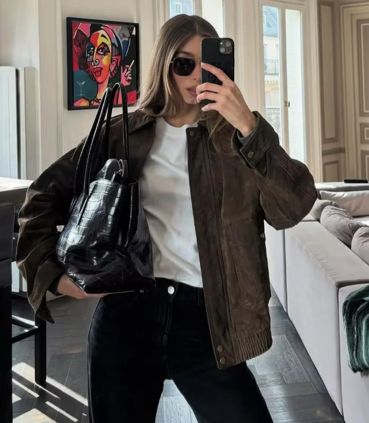 Wildlederjacke mit Taschen