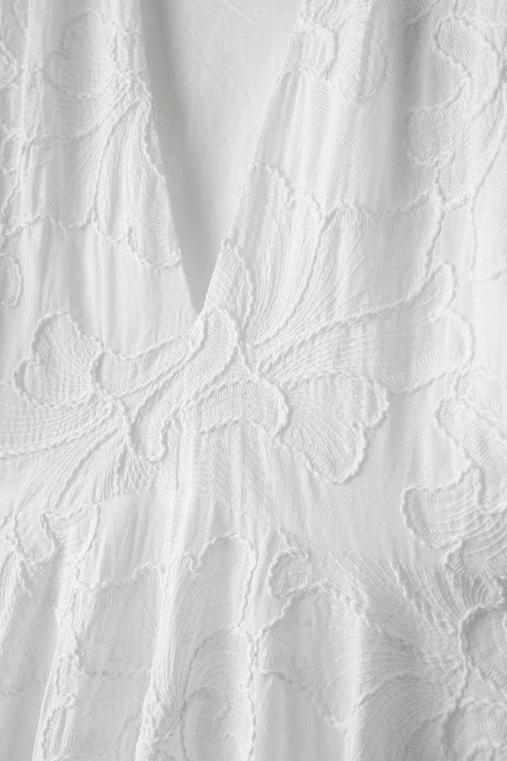 Weißes Broderie Puffärmel-Kleid