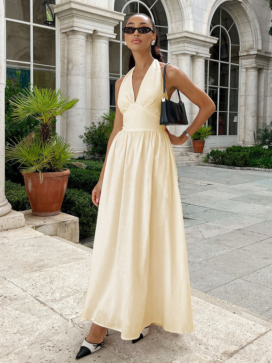 Ärmelloses Maxi-Kleid mit V-Ausschnitt