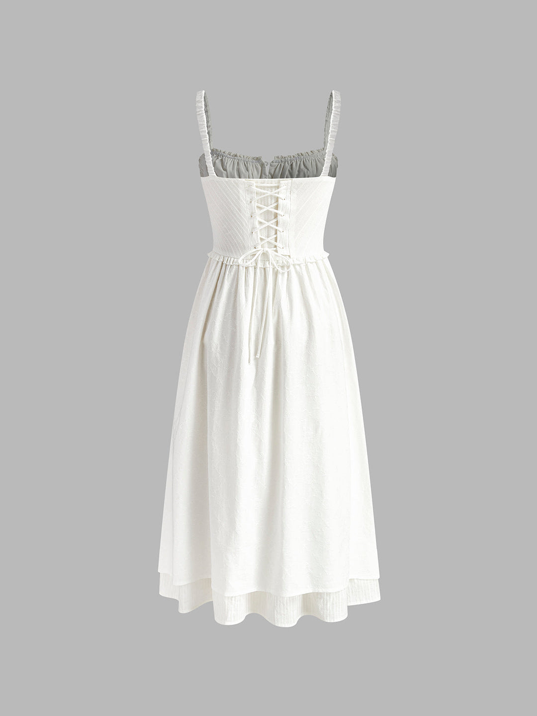 Ruffle Hem White Midi Dress for Women – Sleeveless Cotton Blend Casual Dress with Low Cut Neckline 6
