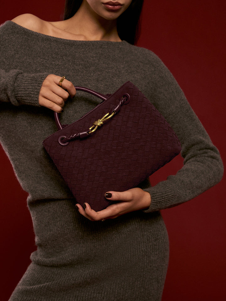 Suede Woven Tote Bag – Spacious 11.4-Inch Handbag for Everyday Style and Versatile Use 0