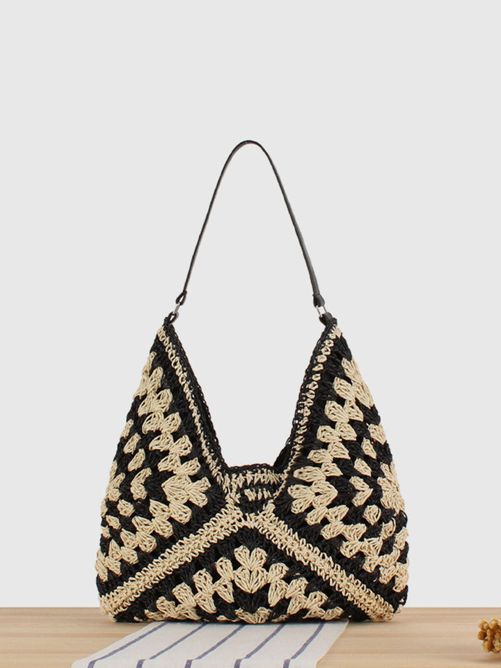 Vintage Crochet Macrame Shoulder Bag – Stylish Straw Design with Adjustable Strap, Spacious Interior, Casual Use 0