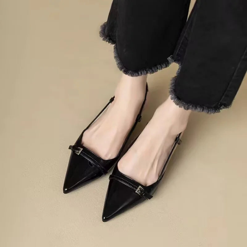 Women's Black Strappy Heels Size 8 Sateen Elegant Ankle Strap Pumps 4