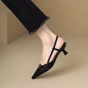 Women's Black Strappy Heels Size 8 Sateen Elegant Ankle Strap Pumps 5