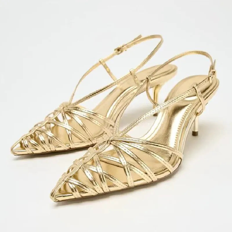 Women's High Heel Sandals Gold Size 7 Synthetic Pointed Toe 0