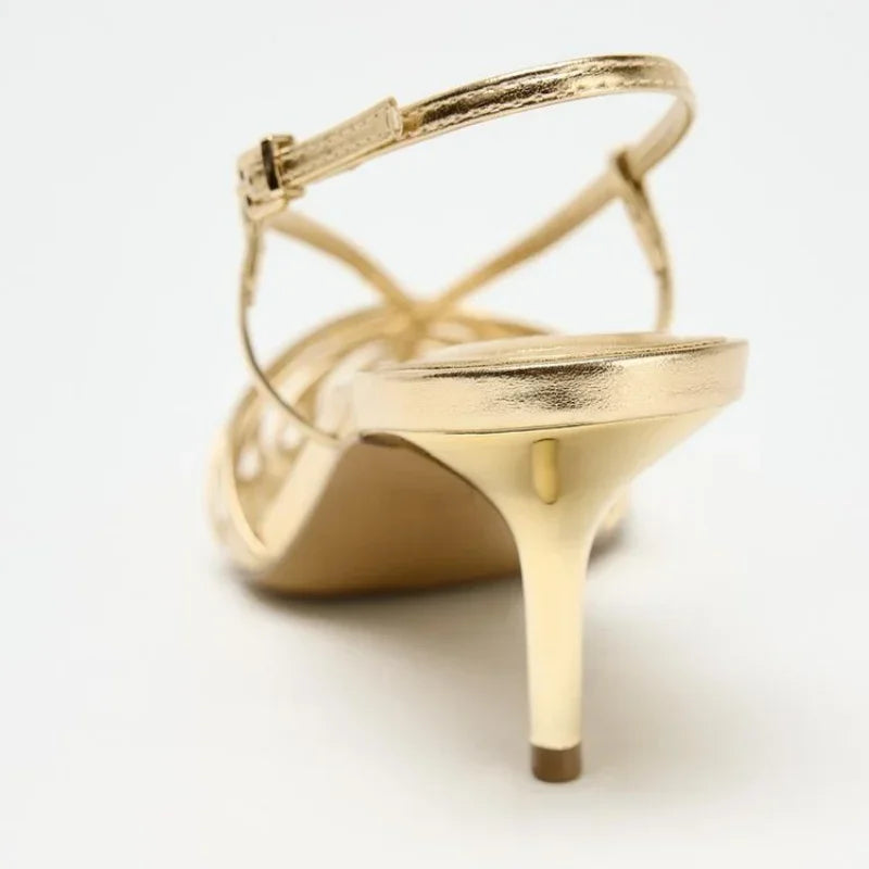 Women's High Heel Sandals Gold Size 7 Synthetic Pointed Toe 3