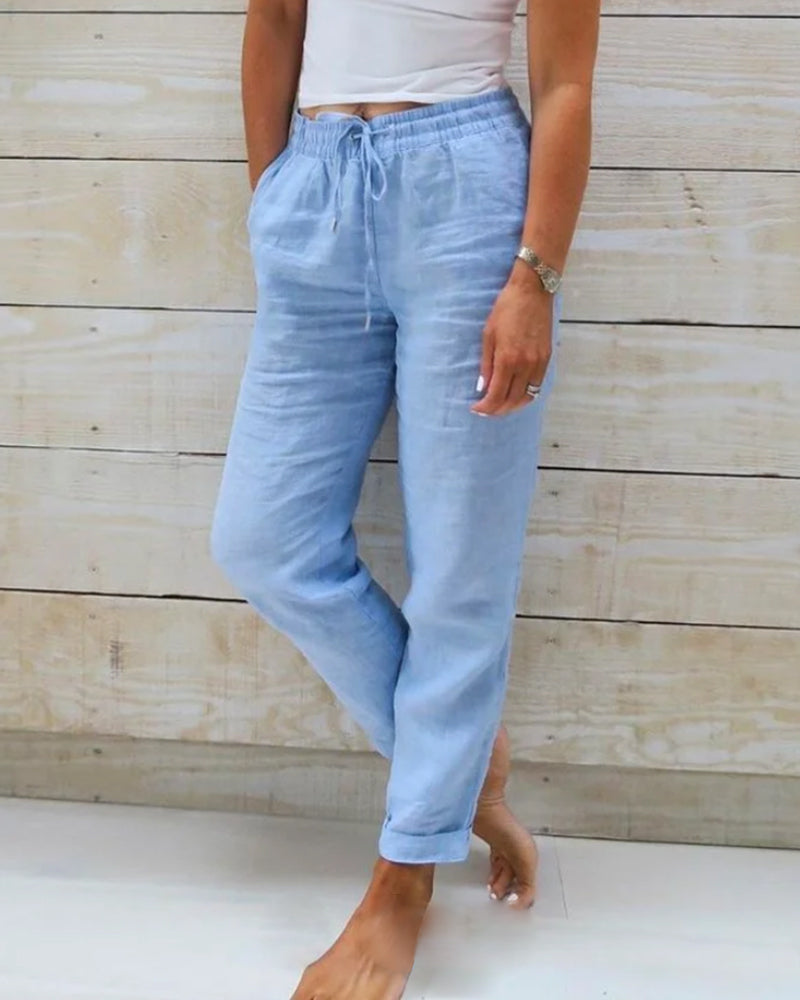 Women's Linen Pants Beige Size M Cotton Blend 0
