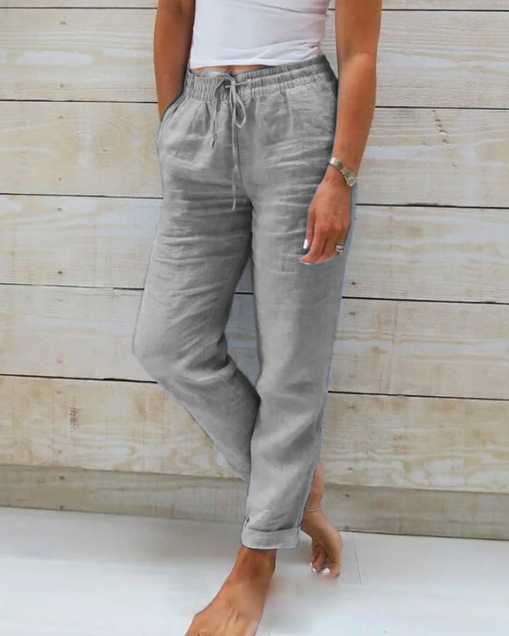 Women's Linen Pants Beige Size M Cotton Blend 2