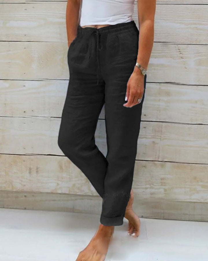Women's Linen Pants Beige Size M Cotton Blend 3