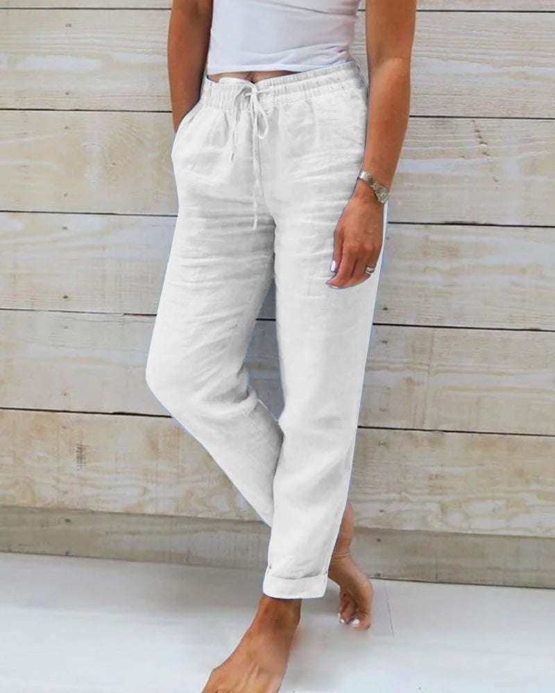 Women's Linen Pants Beige Size M Cotton Blend 5