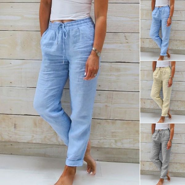 Women's Linen Pants Beige Size M Cotton Blend 6