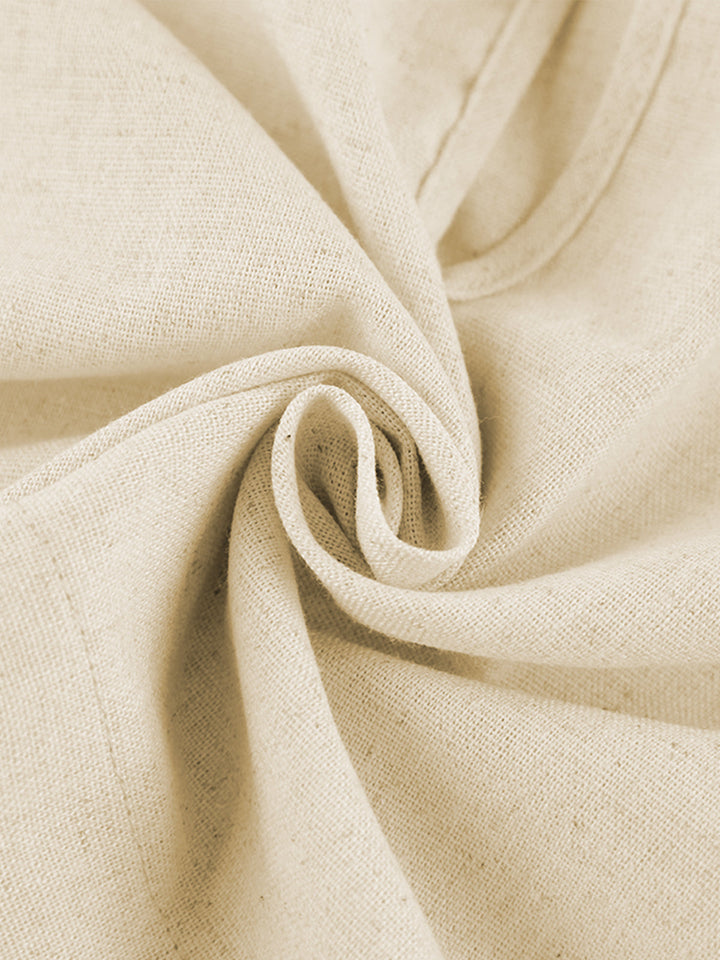Women's Matching Top and Wide Leg Trousers Set Beige Size M Cotton Linen 4