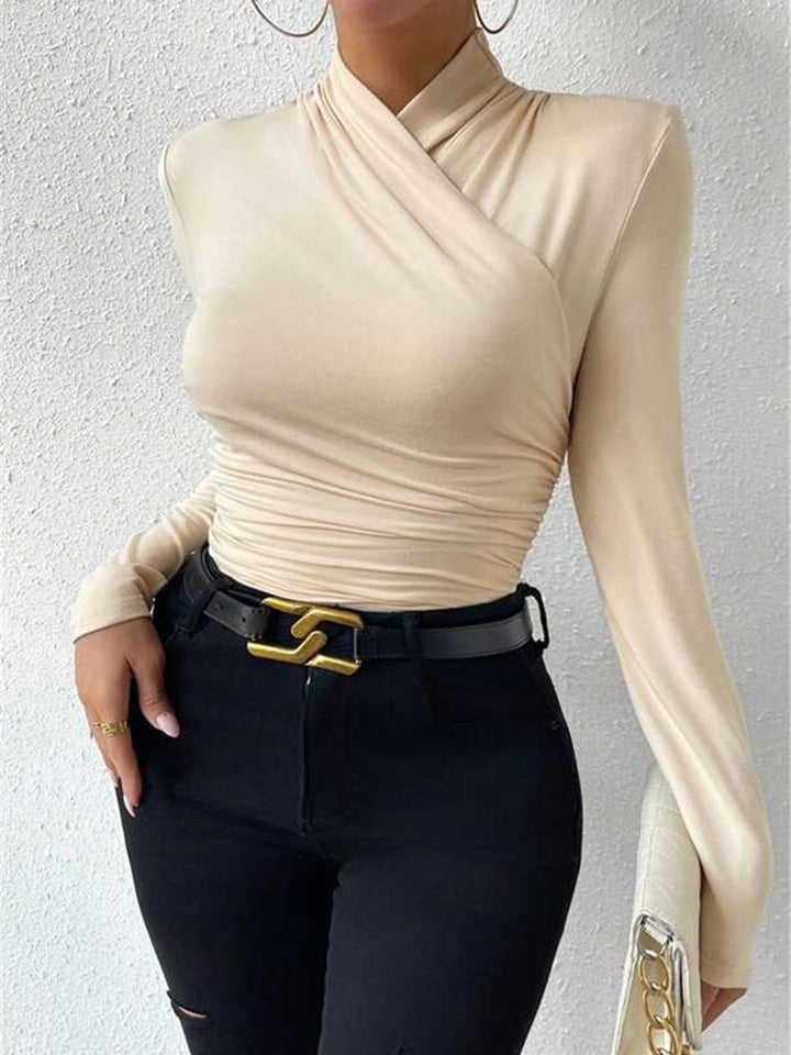 Women's T-Shirt Black Size M Jersey Long Sleeve Criss-Cross Collar 1