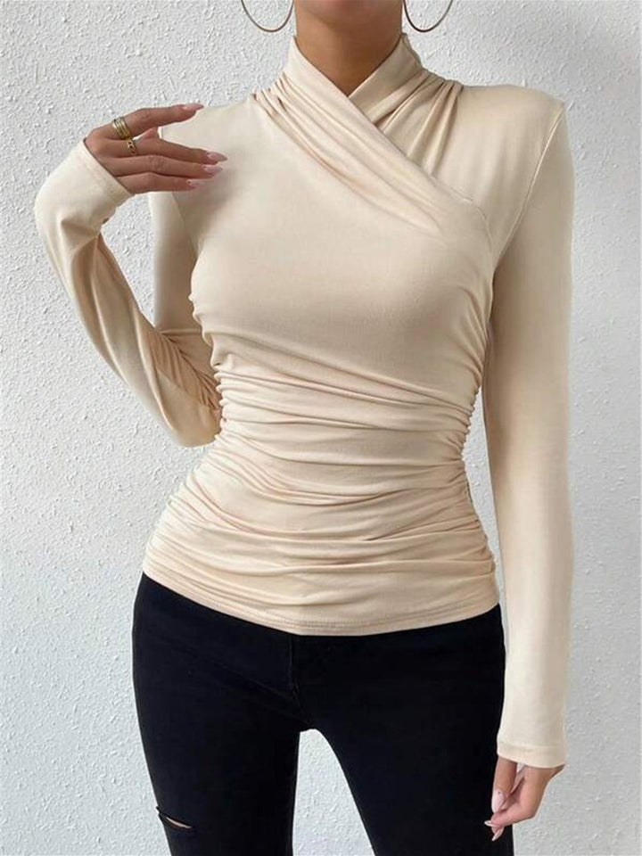 Women's T-Shirt Black Size M Jersey Long Sleeve Criss-Cross Collar 3