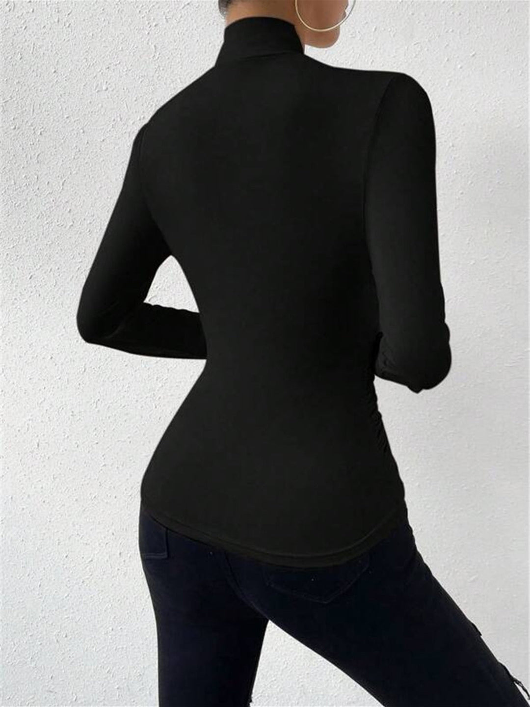 Women's T-Shirt Black Size M Jersey Long Sleeve Criss-Cross Collar 5
