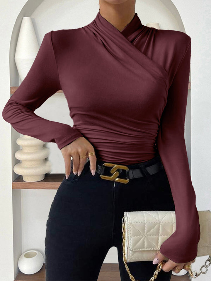 Women's T-Shirt Black Size M Jersey Long Sleeve Criss-Cross Collar 8