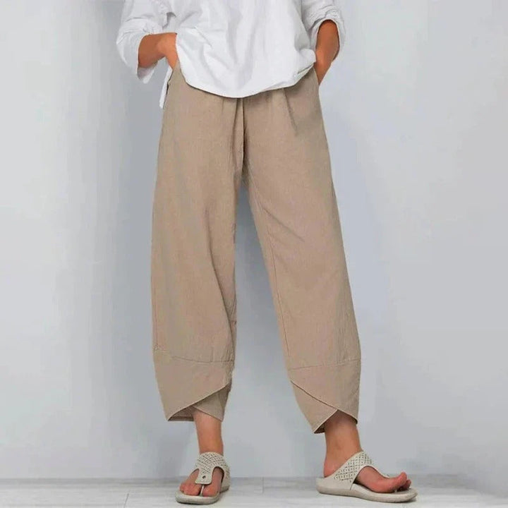 Women's Trousers White Size M Linen Cotton Blend 0
