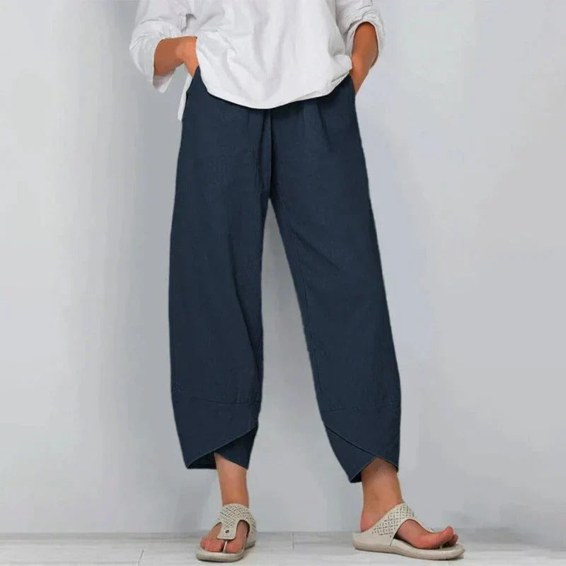 Women's Trousers White Size M Linen Cotton Blend 1