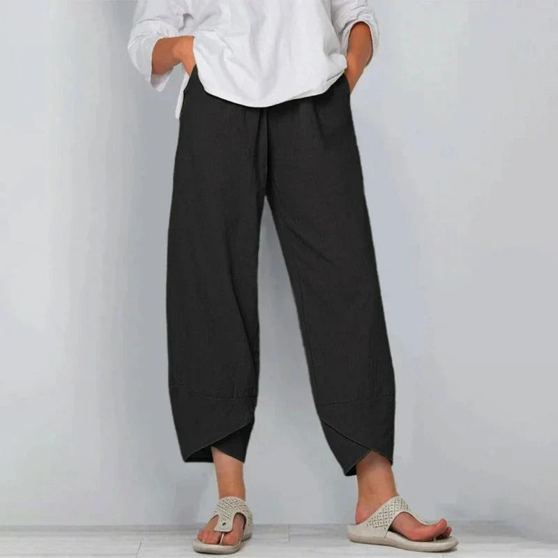 Women's Trousers White Size M Linen Cotton Blend 5