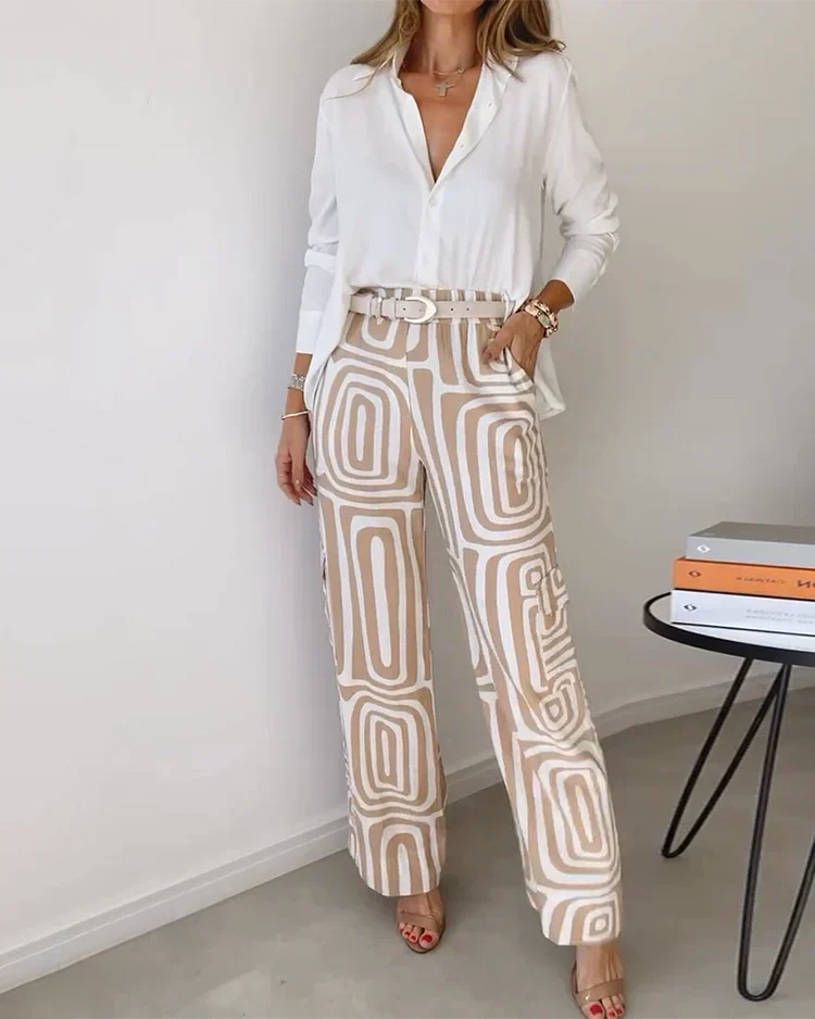 Women's Two Piece Set Geometric Print Size M Soft Fabric 0