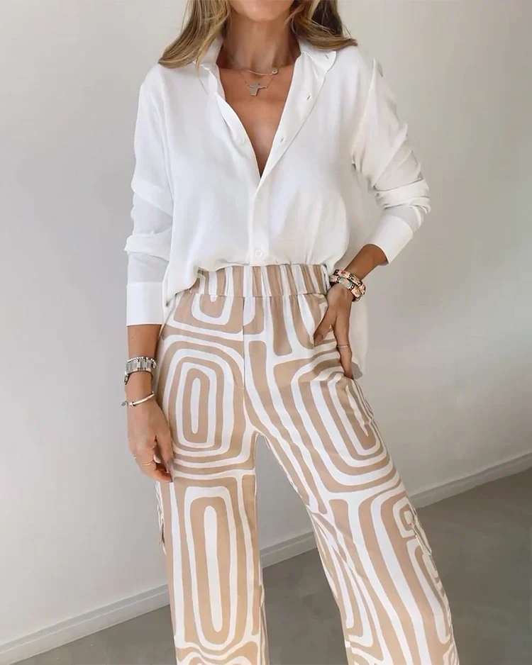 Women's Two Piece Set Geometric Print Size M Soft Fabric 2