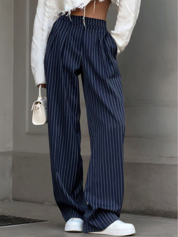 Women's Wide Leg Pants Black Size M Polyester Pinstripe 0