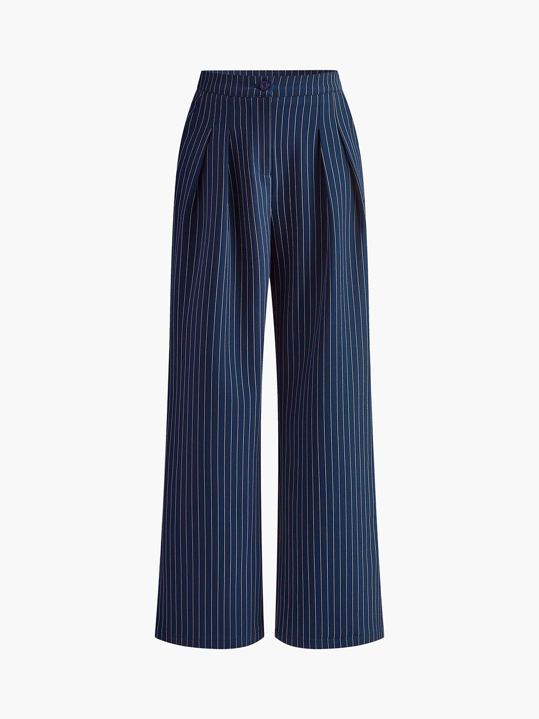 Women's Wide Leg Pants Black Size M Polyester Pinstripe 4