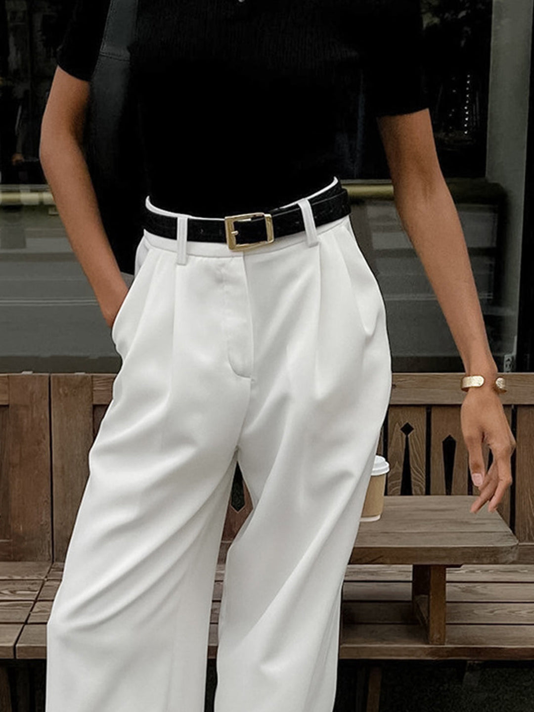 Women's Wide Leg Pants Black Size M Polyester Rayon 3