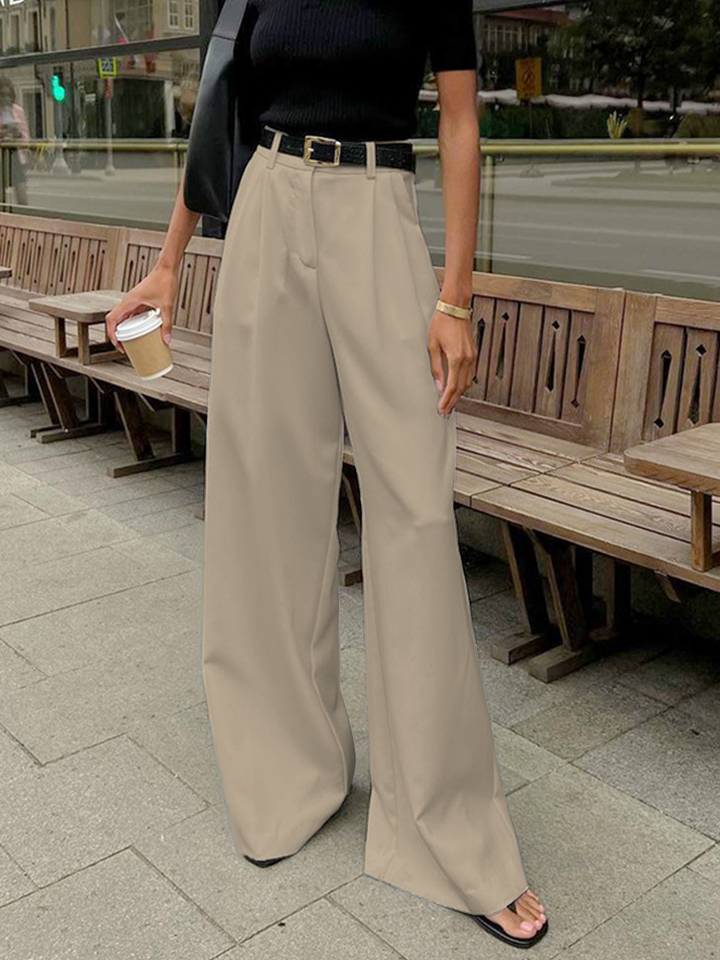Women's Wide Leg Pants Black Size M Polyester Rayon 9