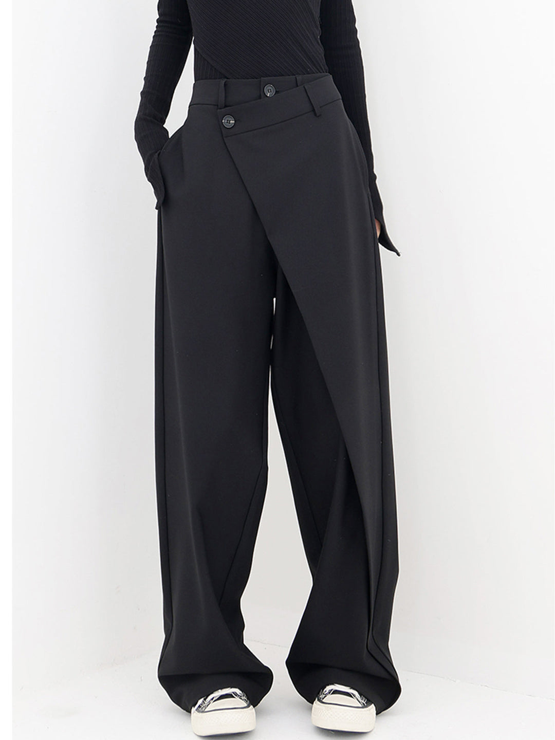 Women's Wide Leg Trousers Black Size M Woven Fabric 1