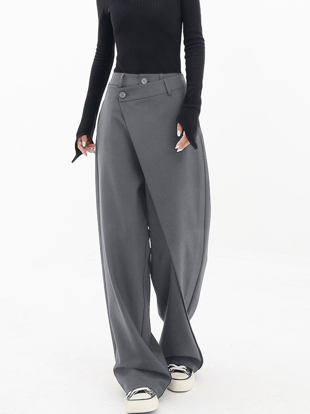 Women's Wide Leg Trousers Black Size M Woven Fabric 10