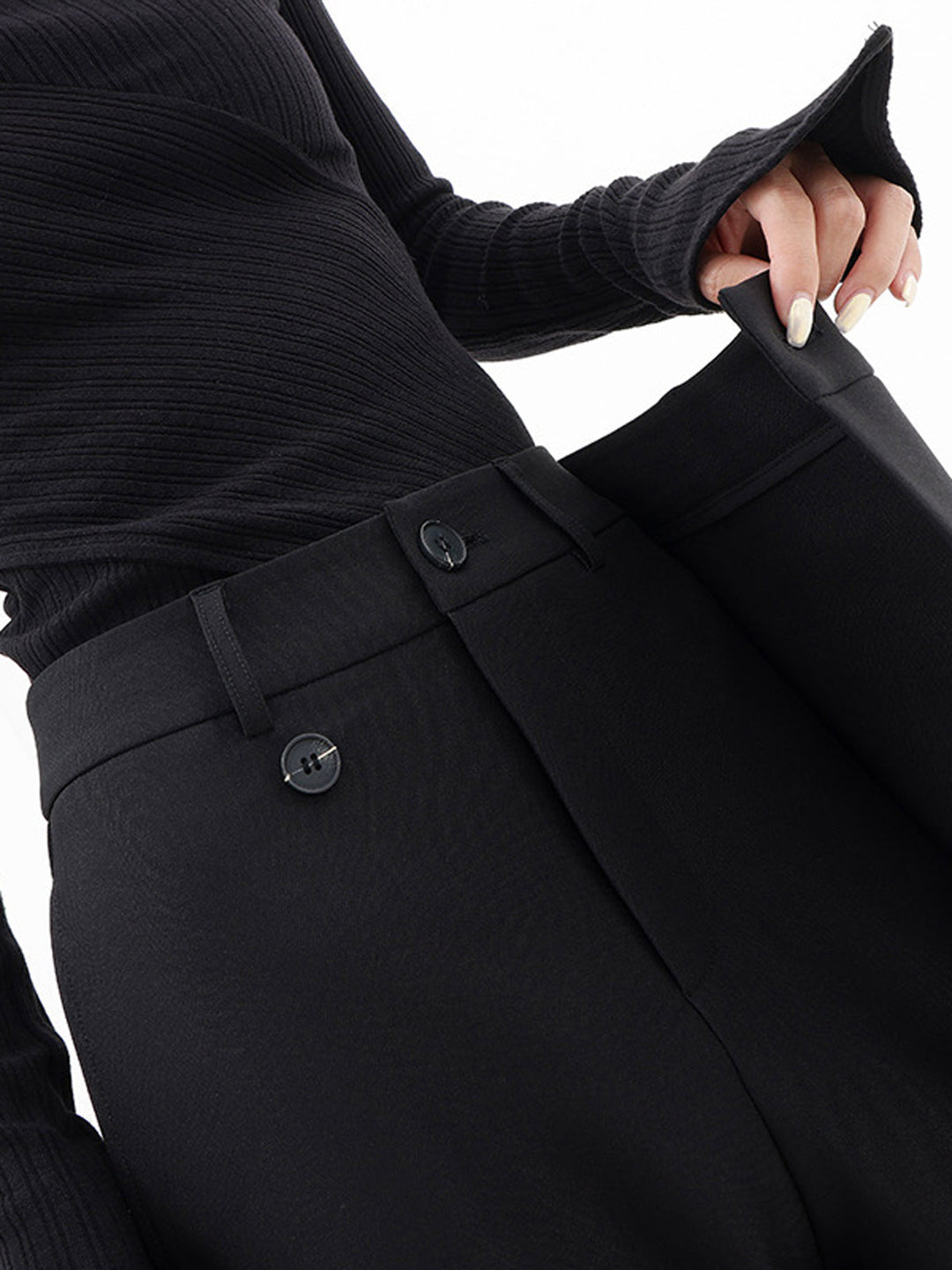 Women's Wide Leg Trousers Black Size M Woven Fabric 2