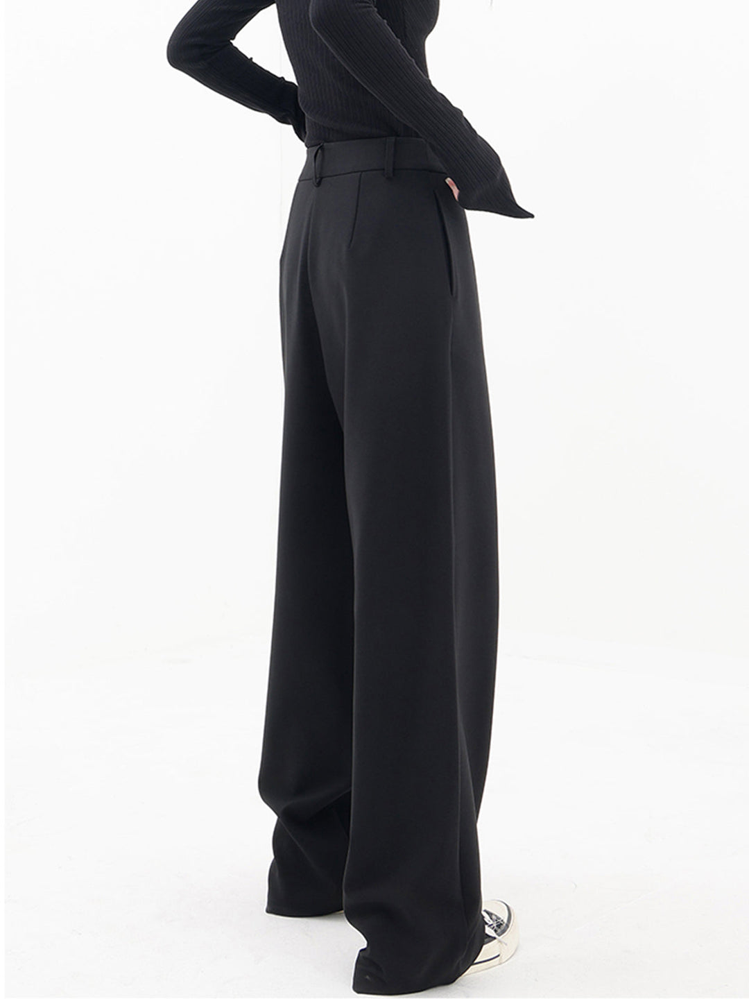 Women's Wide Leg Trousers Black Size M Woven Fabric 5