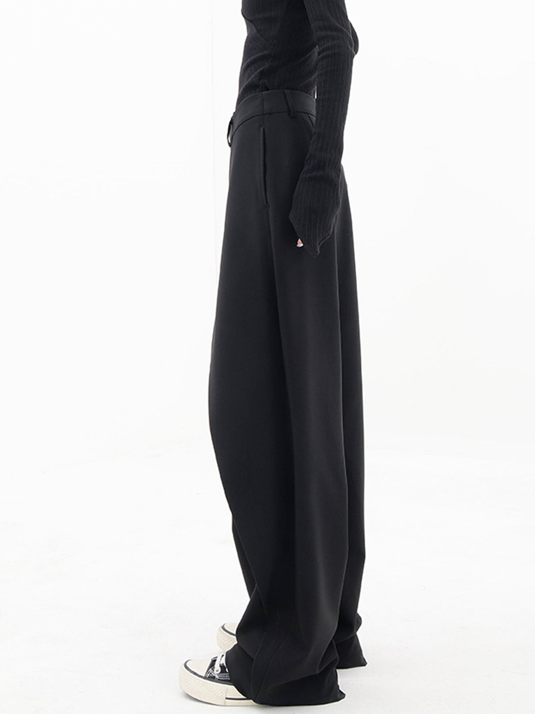 Women's Wide Leg Trousers Black Size M Woven Fabric 6