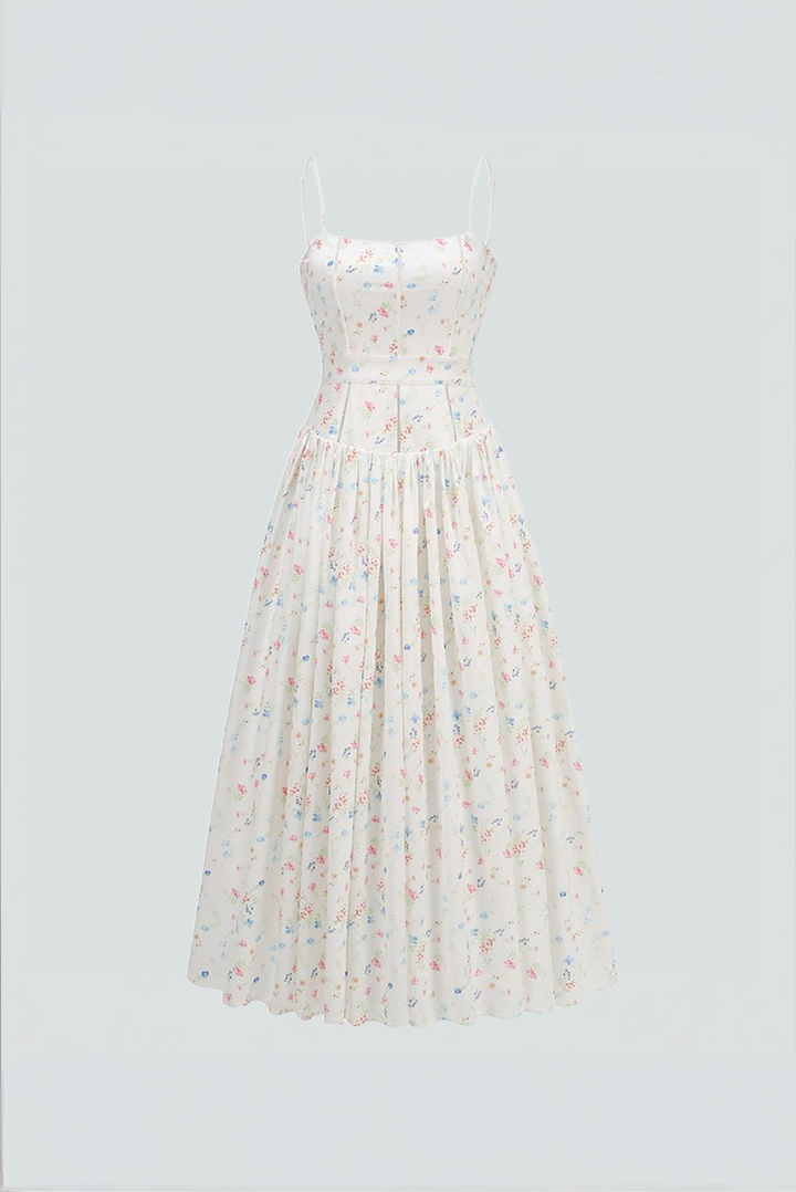 Florales Trägerkleid mit Taillennaht