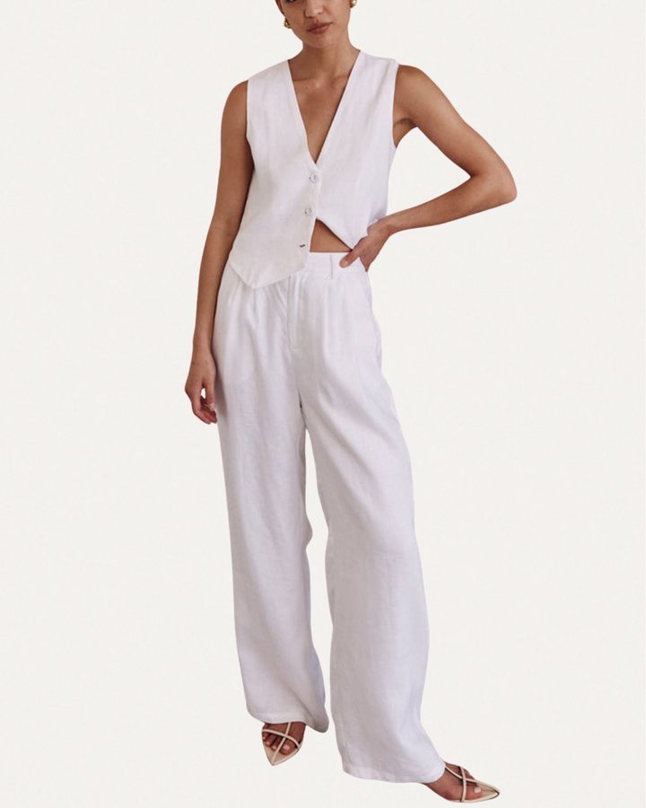 100% Cotton Lounge Set for Women – Matching White Top and Pants